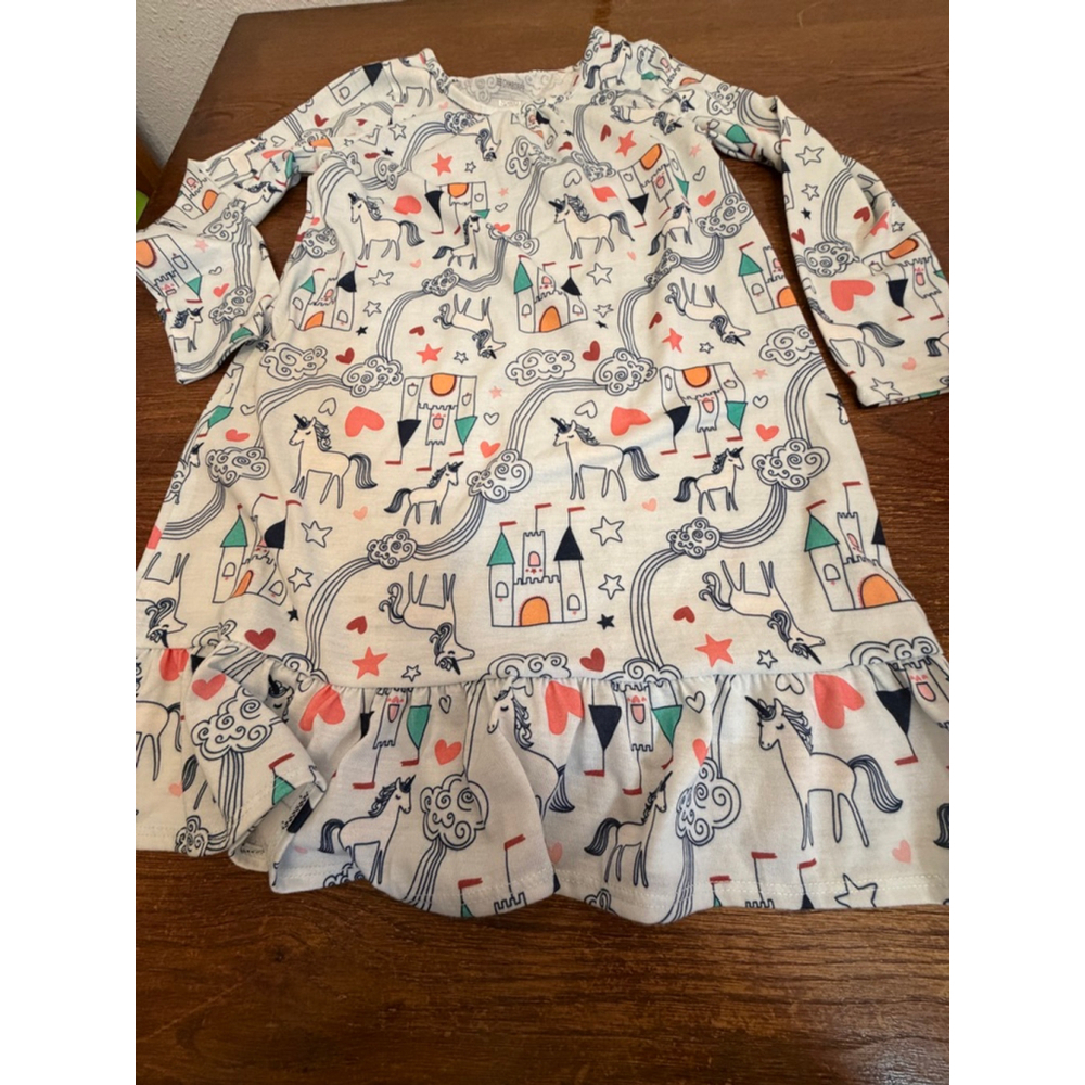 Gymboree Girls Dress S 5-6 Unicorn Castle Rainbow Long Sleeve Ruffle Hem